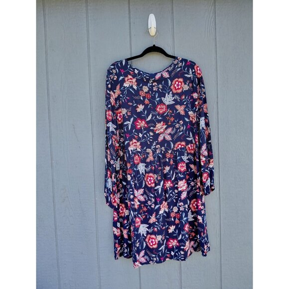 Old Navy Long Sleeve Global Fashion Dress Large Navy Floral Gathered Cottagecore - Picture 2 of 10